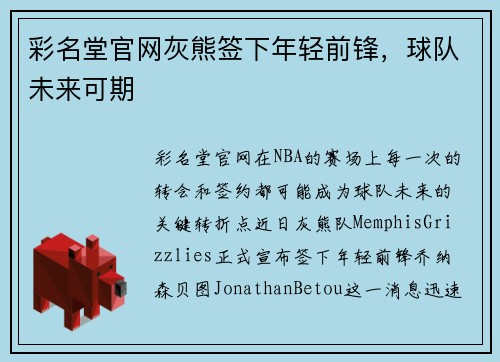 彩名堂官网灰熊签下年轻前锋，球队未来可期